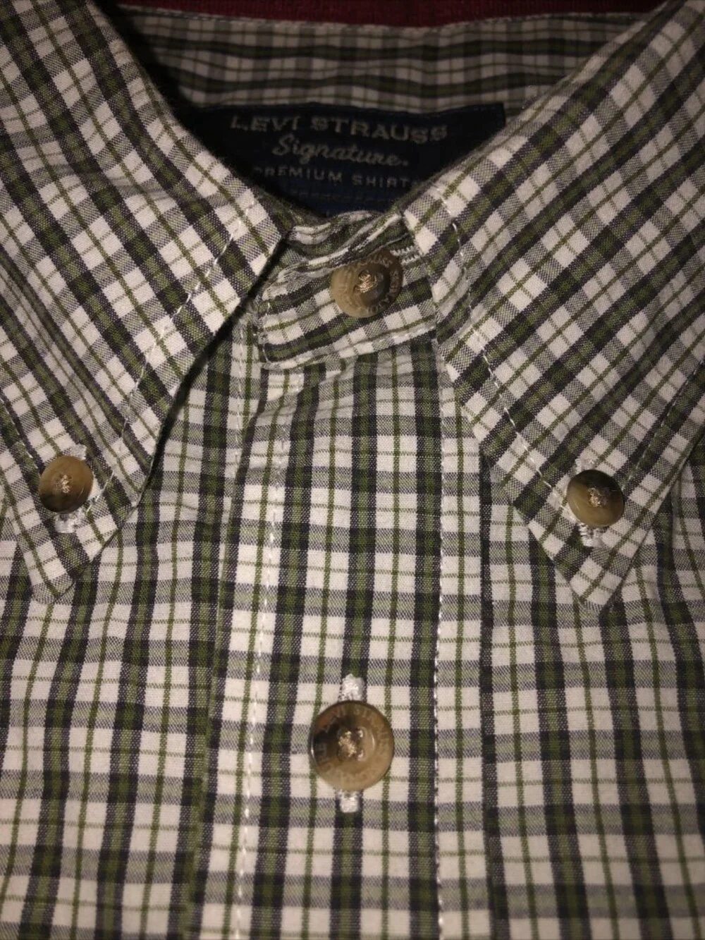 Levi Strauss Signature Green White Plaid Button Up Shirt Mens 2XL Casual